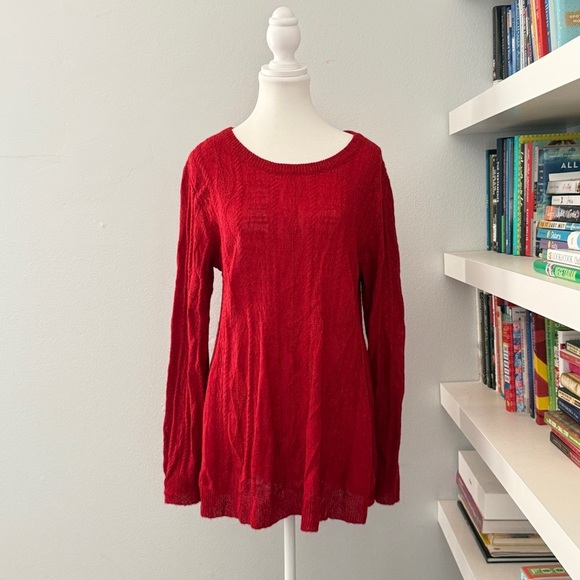 Peruvian Connection Sweater 100% Baby Alpaca Wool Red Lightweight Sweater Large - Picture 1 of 10